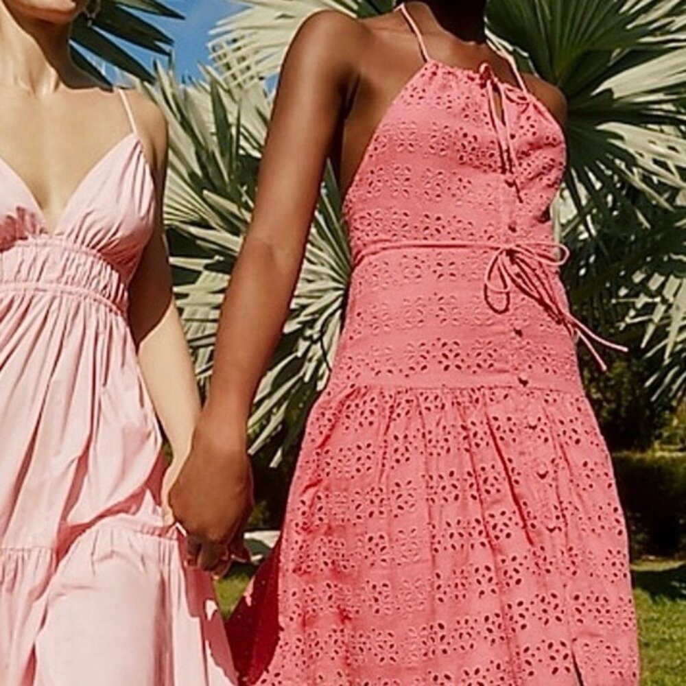 J. Crew Anguilla Mini Eyelet Halter Dress in Dark Flamingo NWT